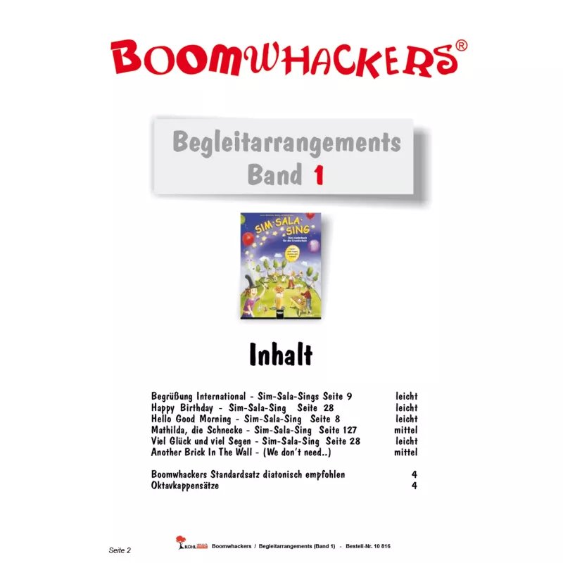 Begleitarrangements, Band 1, Inhalt, Boomwhackers, Sim-Sala-Sing
