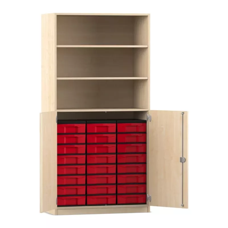 Hutch cabinet, Shelving unit, Red drawers, Wooden cabinet, Storage organizer