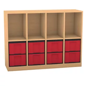 Klassenzimmerregal, 98 x 40,8 x 130,7, mit 4 Fächern und 8 Boxen