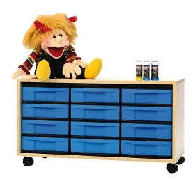 Materialschrank - 12 flache Boxen, 3-reihig