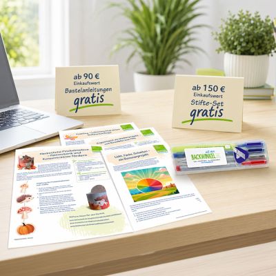 Bastelanleitung, Stifte-Set, Papierflyer, Farbstifte, Kunstbedarf