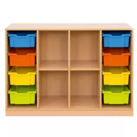 Klassenzimmerregal, 99,1 x 143,9 x 48, mit 8 Gratnells-Boxen und 2 Böden
