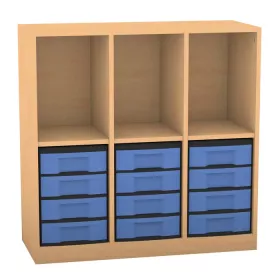 Klassenzimmerregal, 98 x 40,8 x 96,6, mit 3 Fächern und 12 Boxen