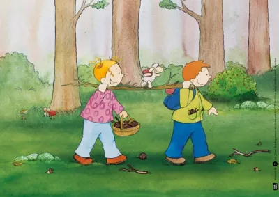 Kinder, Wald, Samen, Eichel, Rucksack