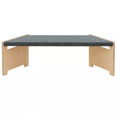 Low-height bench, holzbein, grau Teppichplatte, tiermöbel, minimalistisches design