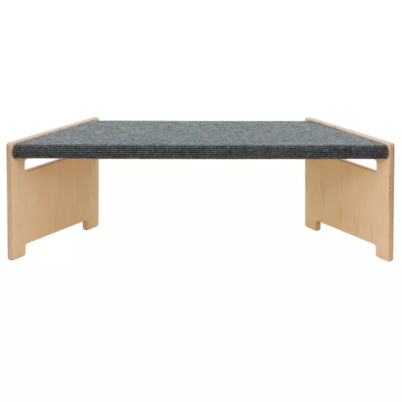 Low-height bench, holzbein, grau Teppichplatte, tiermöbel, minimalistisches design