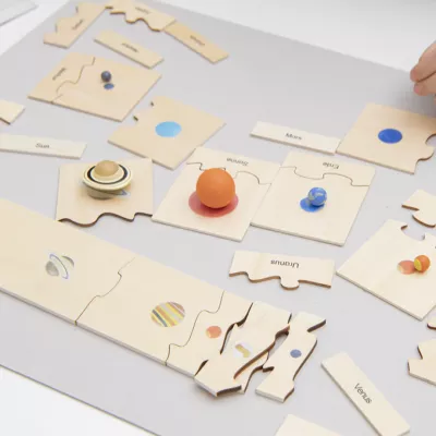 Holzpuzzle, Planetensystem, Modulares Puzzle, Sonne, Erde