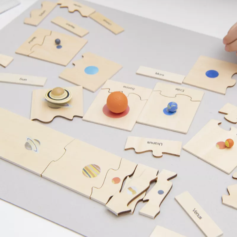Holzpuzzle, Planetensystem, Modulares Puzzle, Sonne, Erde