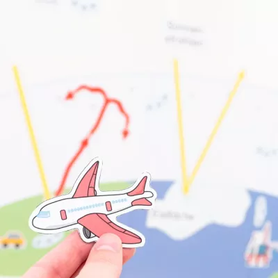 flugzeug, spielzeug, stickers, papierschnitt, flugzeugmotiv