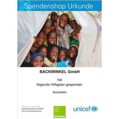 Kindergruppe, Kindergarten, Schultafeln, Spendenurkunde, UNICEF