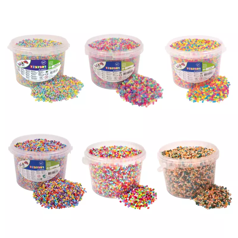 Bügelperlen, Kunststoffperlen, Bunte Farben, Bastelmaterial, Vorratseimer