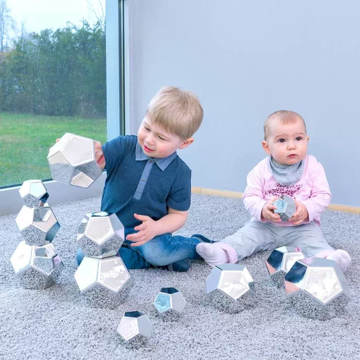 spielzeug, bauklötze, metallisch, metallische form, polyhedron