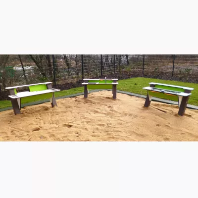 sandkasten, spielplatz, tischbank