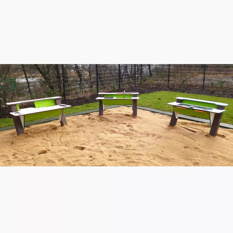 sandkasten, spielplatz, tischbank