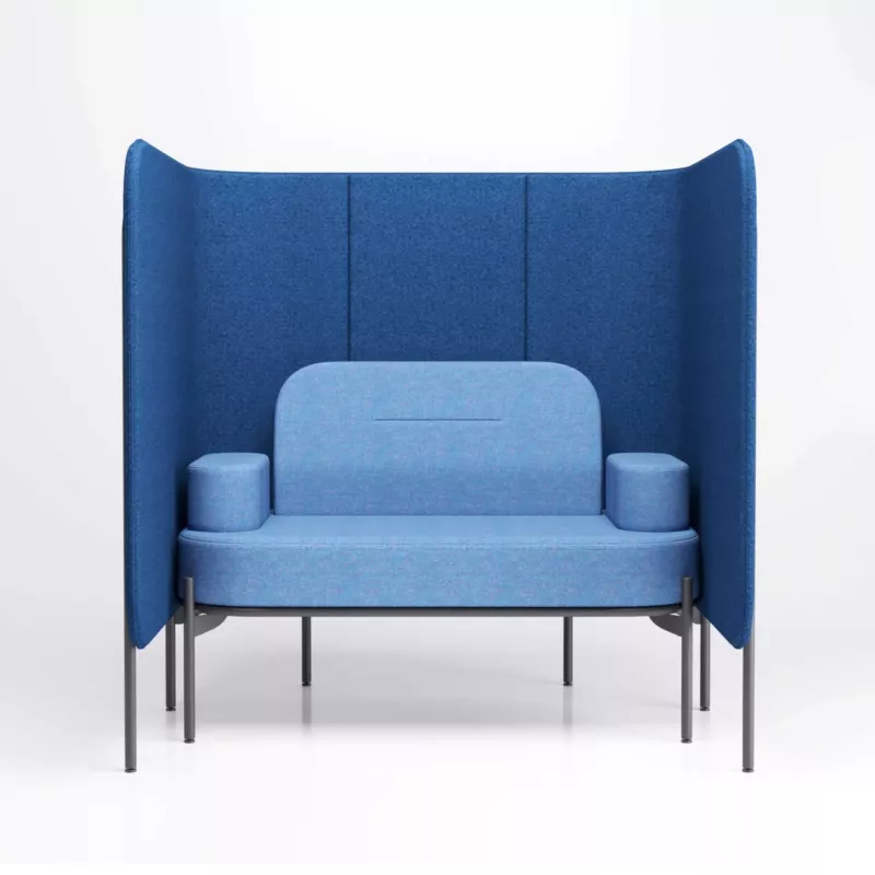 Sessel, Hoher Rücken, Sessel mit Seitentunneln, blau, Gehäuse aus Metall