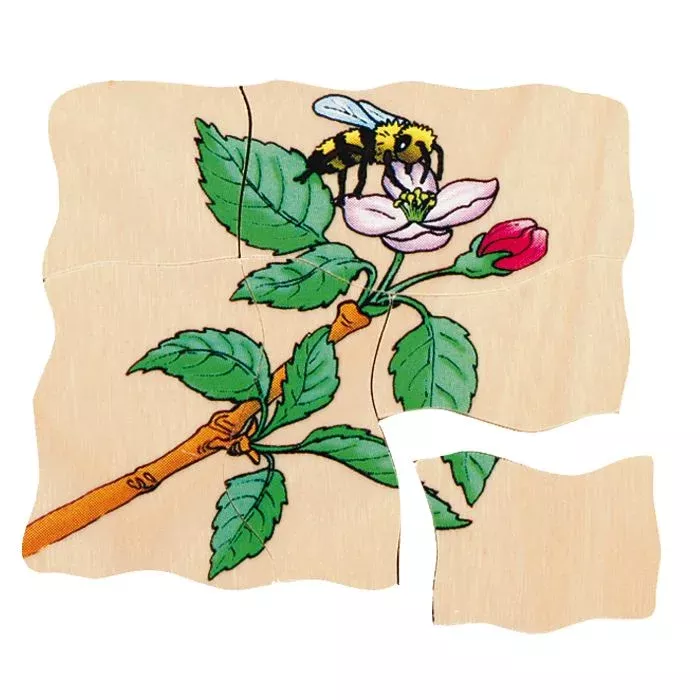 Blumenzweig, Biene, Rosenzweig, Holzpuzzle, Puzzle-Teile