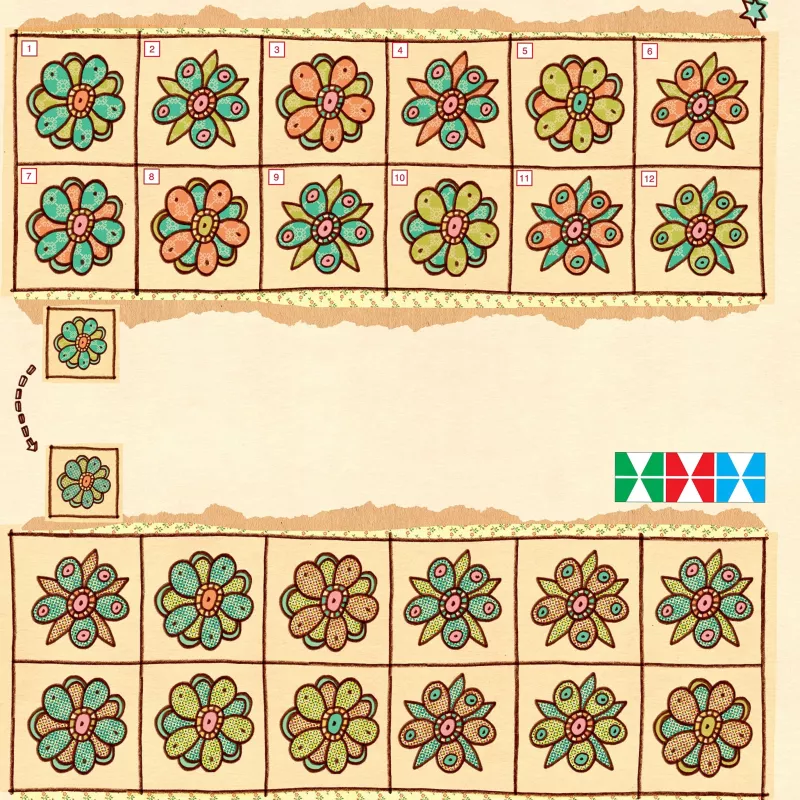 blume, floral, muster, aufnäher, fliese
