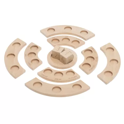 Holzspielzeug, Monatsscheibe, Zahlenwürfel, Holzbausteine, Kinderuhr