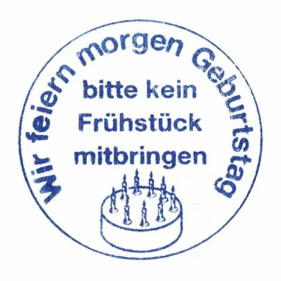 aufkleber, round stamp, bitte kein frühstück mitbringen, geburtstags cake, feierliches logo