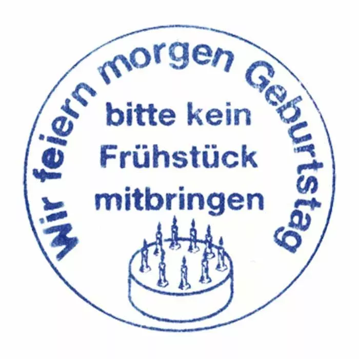 aufkleber, round stamp, bitte kein frühstück mitbringen, geburtstags cake, feierliches logo