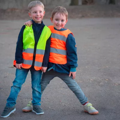 Kinderwarnweste, Reflektierende Streifen, Neongelb, Neonorange, Reißverschluss