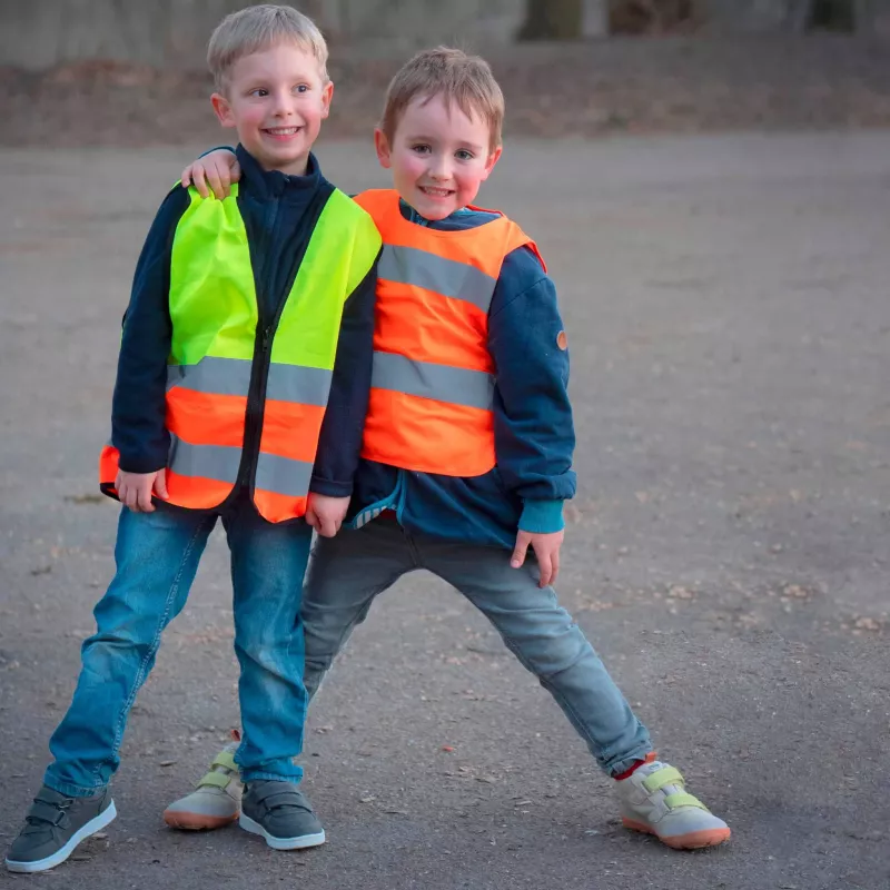 Kinderwarnweste, Reflektierende Streifen, Neongelb, Neonorange, Reißverschluss
