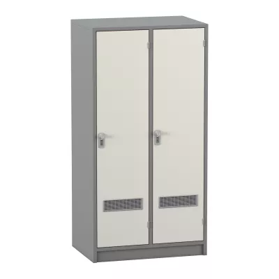Schrank, Doppeltür-Schrank, Metallschrank, Schrank mit Lüftungsgitter, Grau/Beige