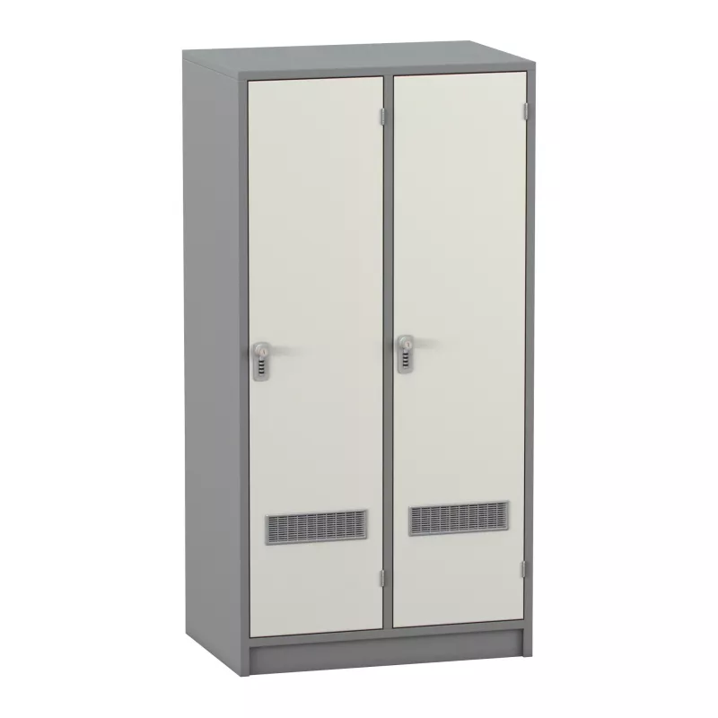 Schrank, Doppeltür-Schrank, Metallschrank, Schrank mit Lüftungsgitter, Grau/Beige