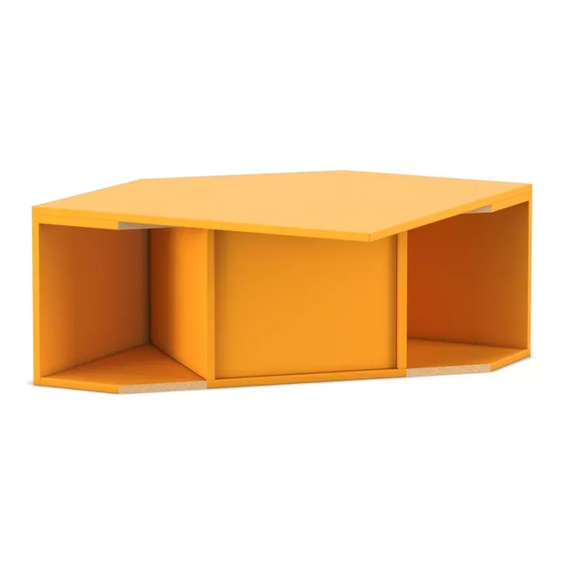 orange, modular shelf, storage unit, open compartments, rectangular