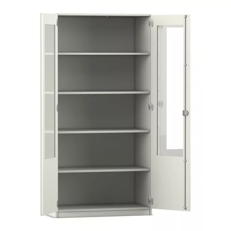 Schrank, Regal, Metall, Glasfenster?, Korpusfarbe grau