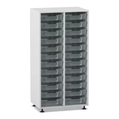 Mittelhohes Regal, 143,9 x 73,1 x 48, mit 24 Boxen