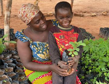 child, plant, pot, clothes, soil