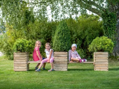 Kinder, Sitzbank, Holzbank, Garten, Grün