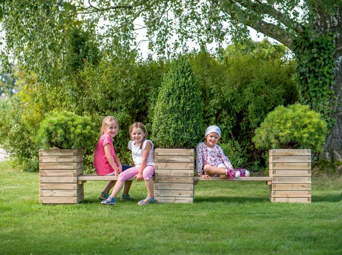 Kinder, Sitzbank, Holzbank, Garten, Grün