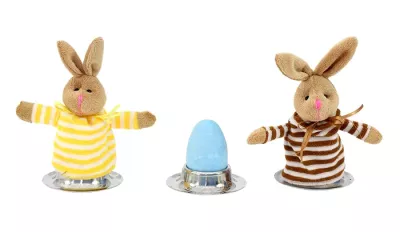 Osterhase, Kuscheltiers, Gelbes Streifenmuster, Eierhalter, Kuschelfigur