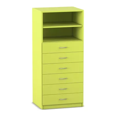 Mittelhoher Schrank, 6 kleine Holzschubladen