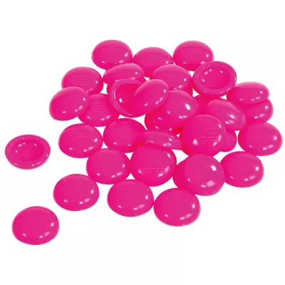 pink pellets, Kunststoffperlen, runde Scheiben, hellpink, jewel-like dots