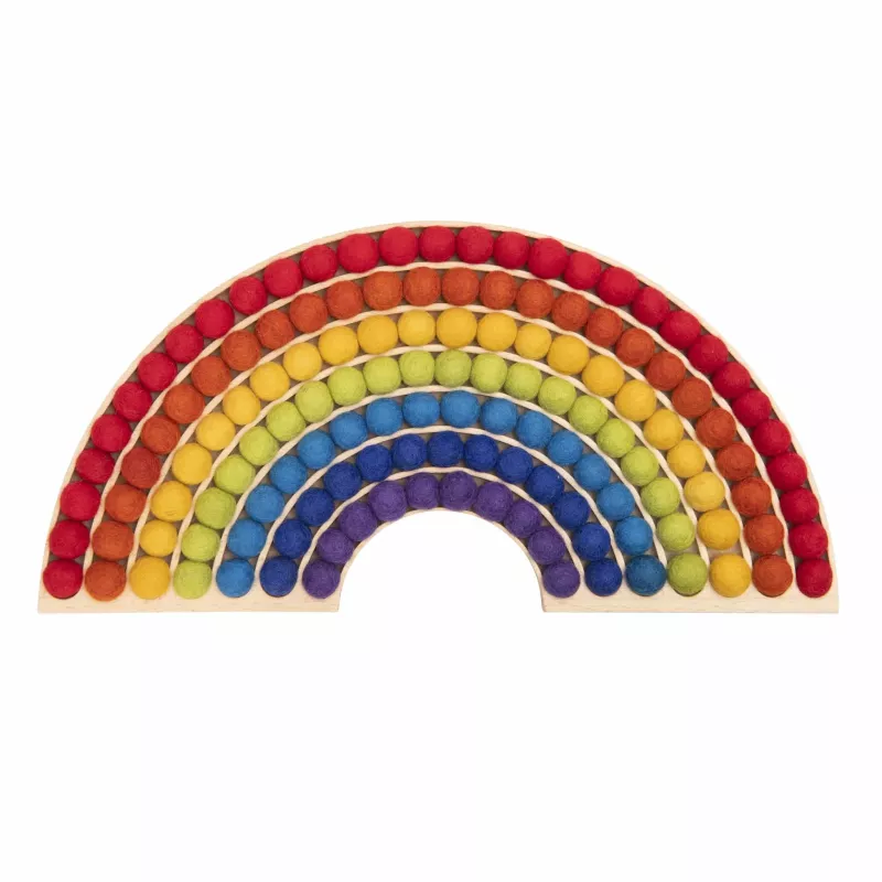 (Regenbogen) Rainbow, Bogenform Rainbow, Filzkugeln, Holzgrundlage, Bildungsspielzeug