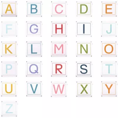 Alphabetbuchstaben, A bis Z, Buchstabenfliesen, bunte Quadrate, Gittermuster