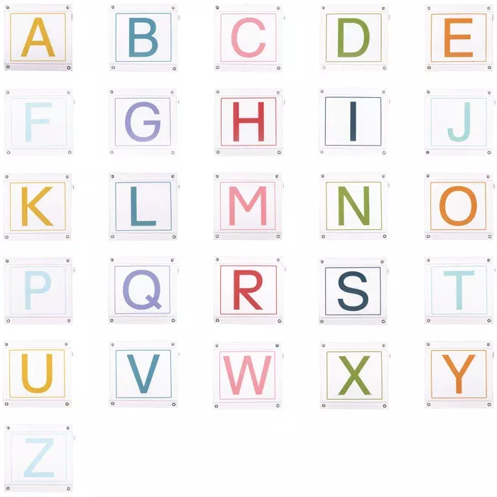 Alphabetbuchstaben, A bis Z, Buchstabenfliesen, bunte Quadrate, Gittermuster