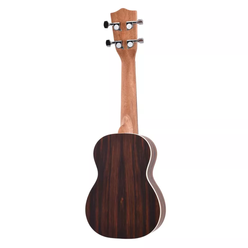 Ukulele, Hollow body, Wood grain, Brown, Back view