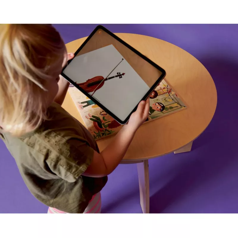 Tablet, Violine, Puzzle, Kind, Holztisch