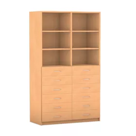 Regal, 190 x 126,4, mit 12 Holzschubladen und 4 Böden