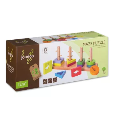 Maze-Puzzle, Holzbausteine, Bunte Bausteine, Stützstifte, 13 Stücks