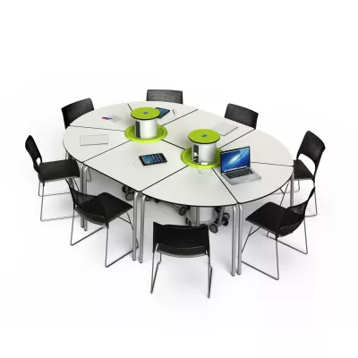 runder tafel, konferenz tafel, stühle, elektronik zentral, mobiles setup