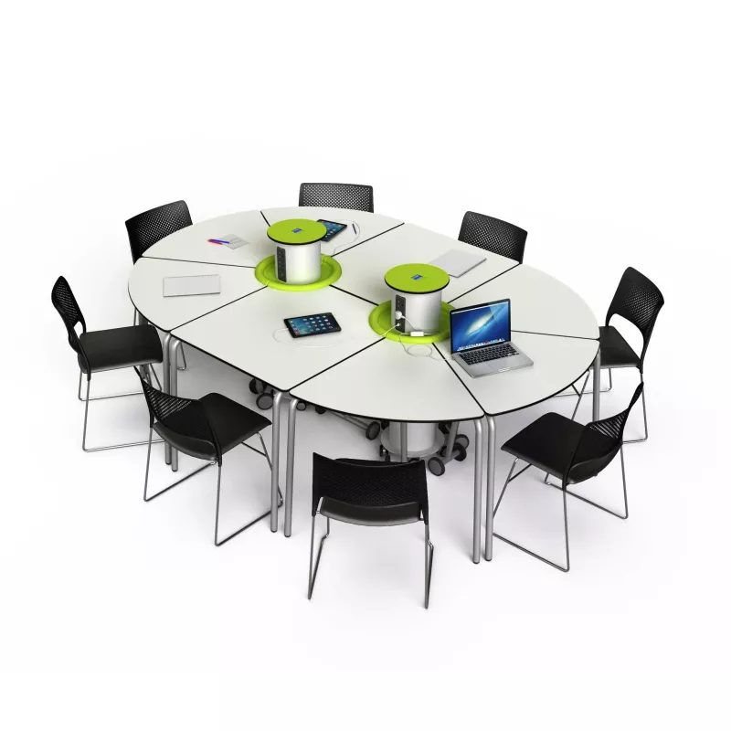 runder tafel, konferenz tafel, stühle, elektronik zentral, mobiles setup