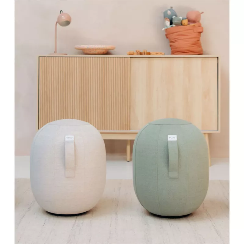 Polsterhocker, Stoffbezug, Ovale Form, Beige, Mintgrün